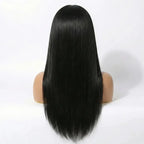 Back view of the Mimicing long silky straight black headband glueless wig, showcasing the sleek texture and natural volume of the premium virgin hair.