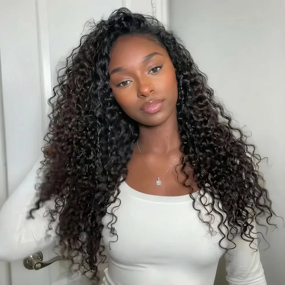 Styling tutorial for the Mimicing Water Wave glueless half wig, featuring high-quality virgin hair for a natural wear-and-go look.
