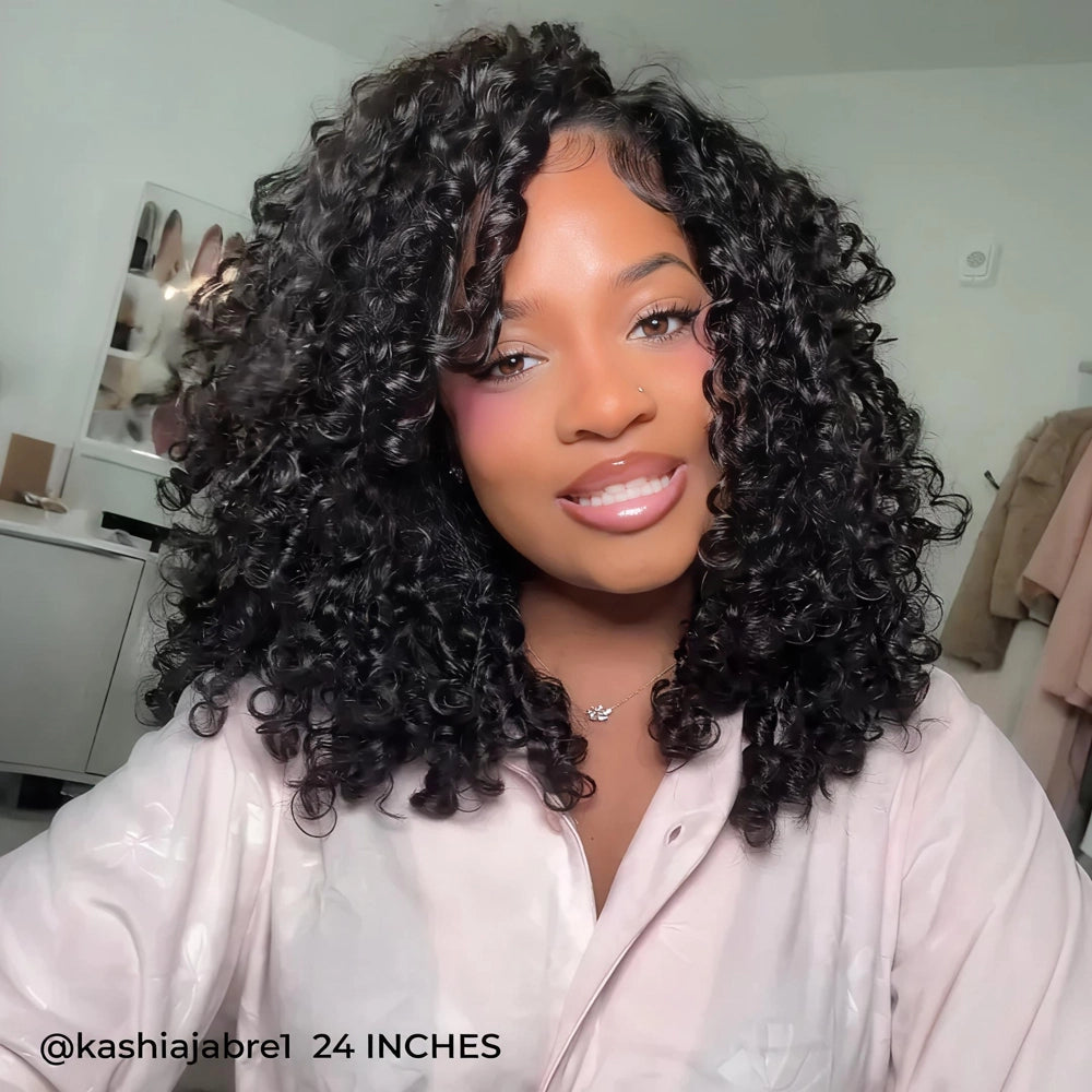 24-inch Mimicing Burmese curly glueless virgin hair half wig, showcasing voluminous and natural bouncy curls for a glamorous, easy-to-style look.