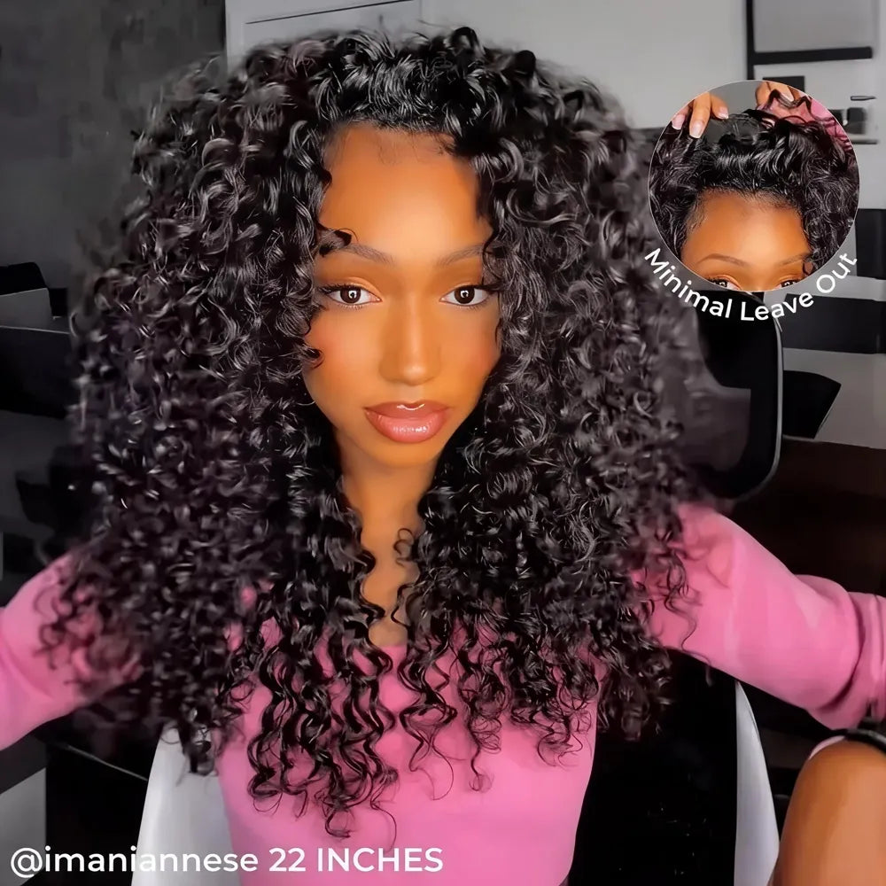22-inch Mimicing Water Wave glueless half wig featuring a voluminous curly look and minimal leave-out for a natural, seamless blend.